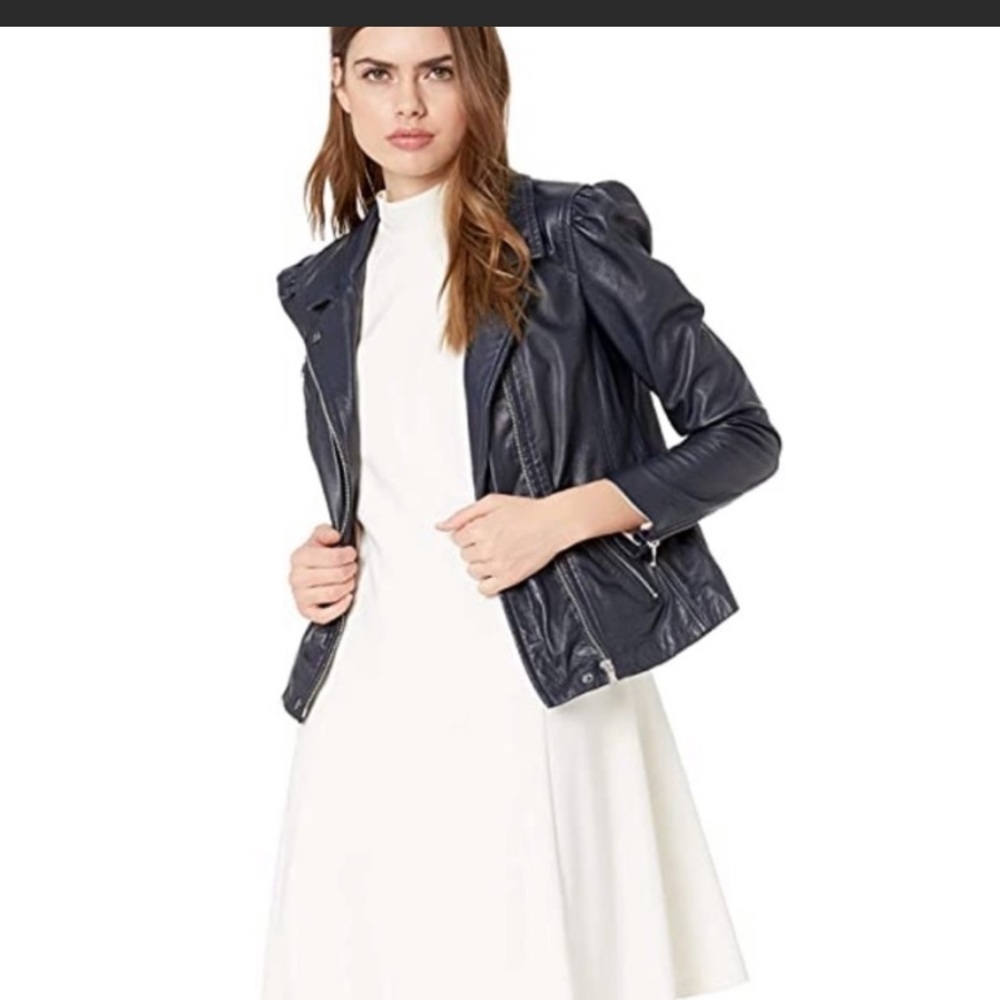 NWT Rebecca Taylor Leather Biker Jacket NAVY - Picture 6 of 11